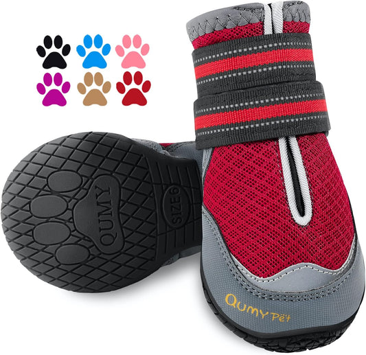 2PCS Dog Boots for Large Dogs, Medium Dog Shoes & Paw Protectors for Hot Pavement, Summer Heat Protection, Mesh Breathable Nonslip Dog Booties for Hardfloors, Walking Running Hiking Red Size 2
