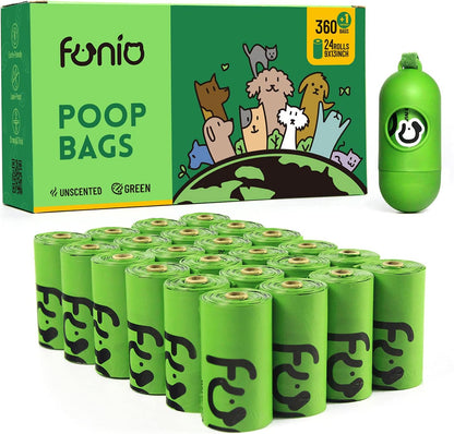 Dog Poop Bags, Scent Free, 360 Count, Unscented, Eco Friendly, Leak Proof, Extra Thick, Easy to Open, Refill Rolls with Dispenser
